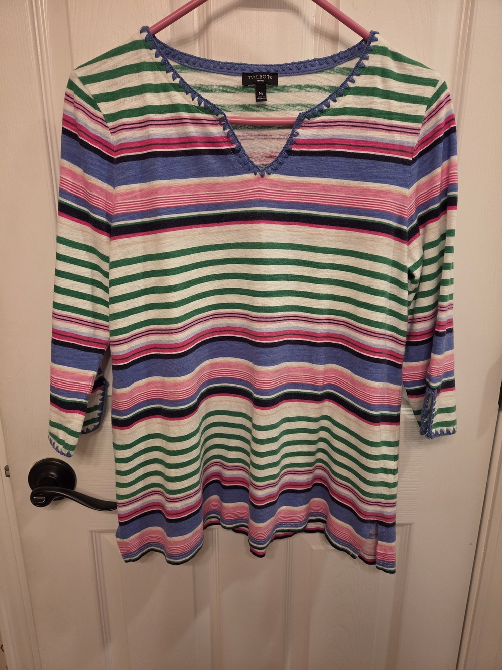 Talbots Multicolor Striped V-Neck Long Sleeve Top